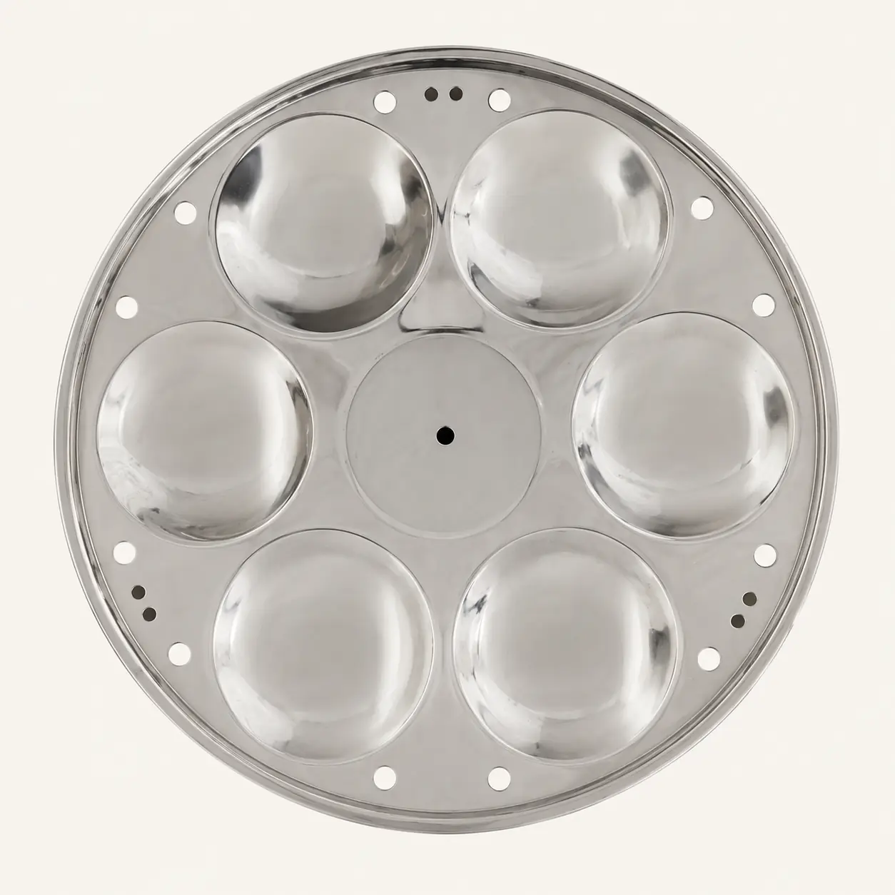 Six-cavity stainless steel idli plate for multi-kadai systems