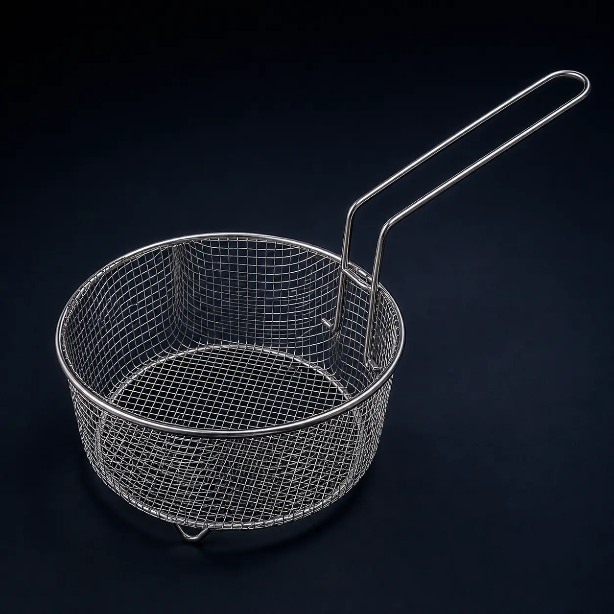 Commercial round stainless steel fryer basket with long wire handle